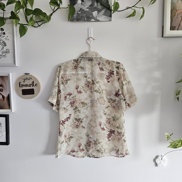 Vintage Penmans Floral Short Sleeve Sheer Blouse - Picture 5 of 6